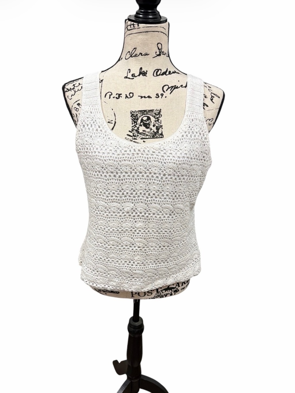 Hunt Club Women’s Crochet Overlay Sleeveless Blouse XL Tank Knit Summer Layer